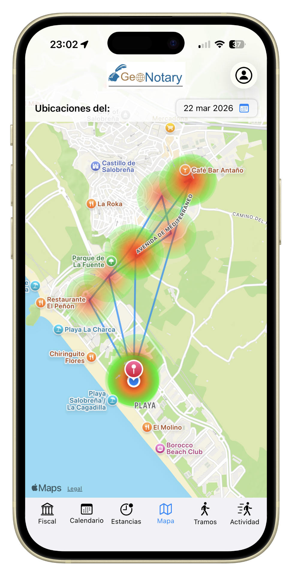 Mapa de calor con ubicaciones y tramos certificados